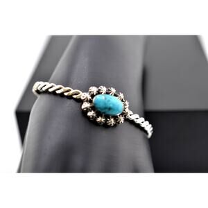 Native American Navajo Sterling Silver Turquoise Bracelet Cuff By Sadie Jim